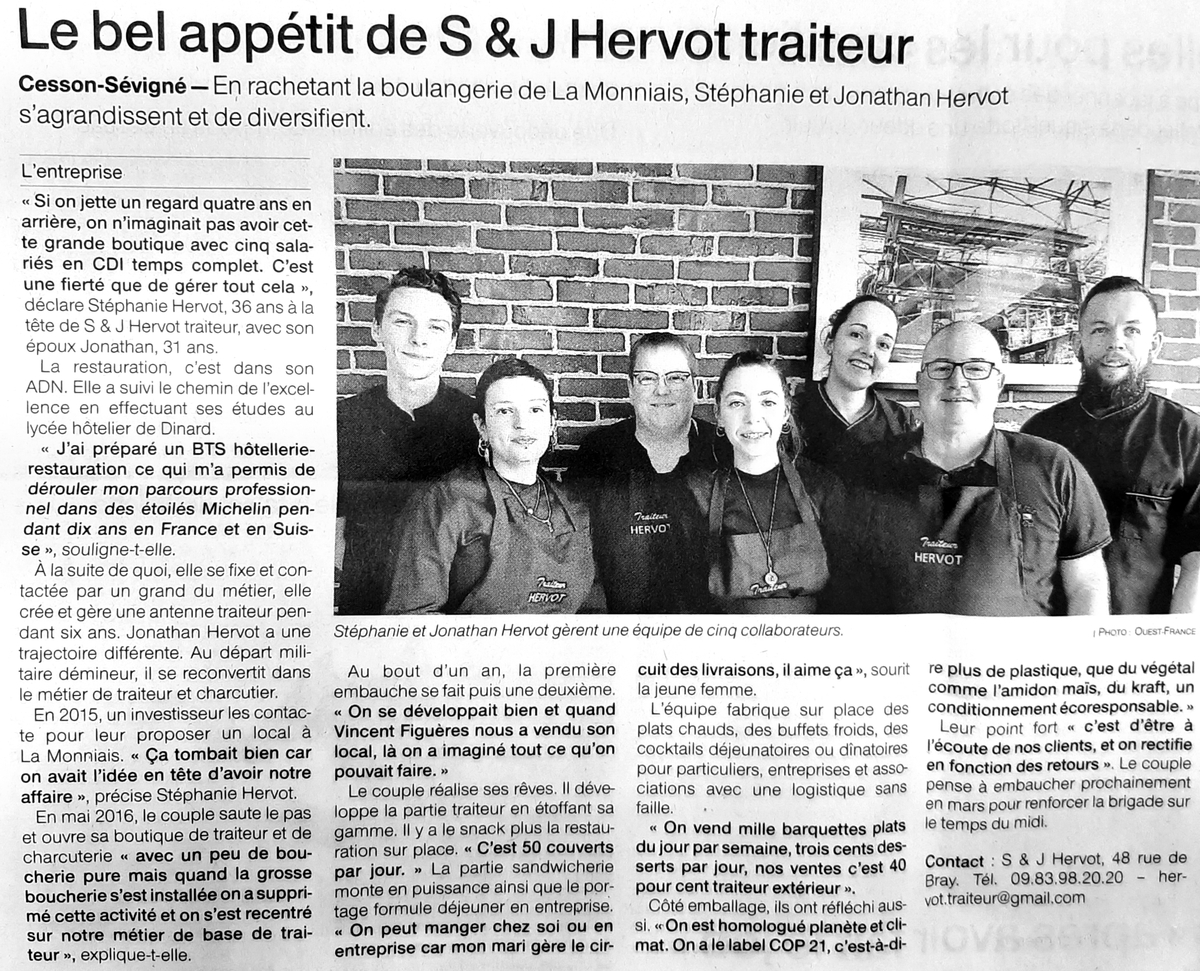 HERVOT TRAITEUR Traiteur Rennes Cesson Lebel Appétit